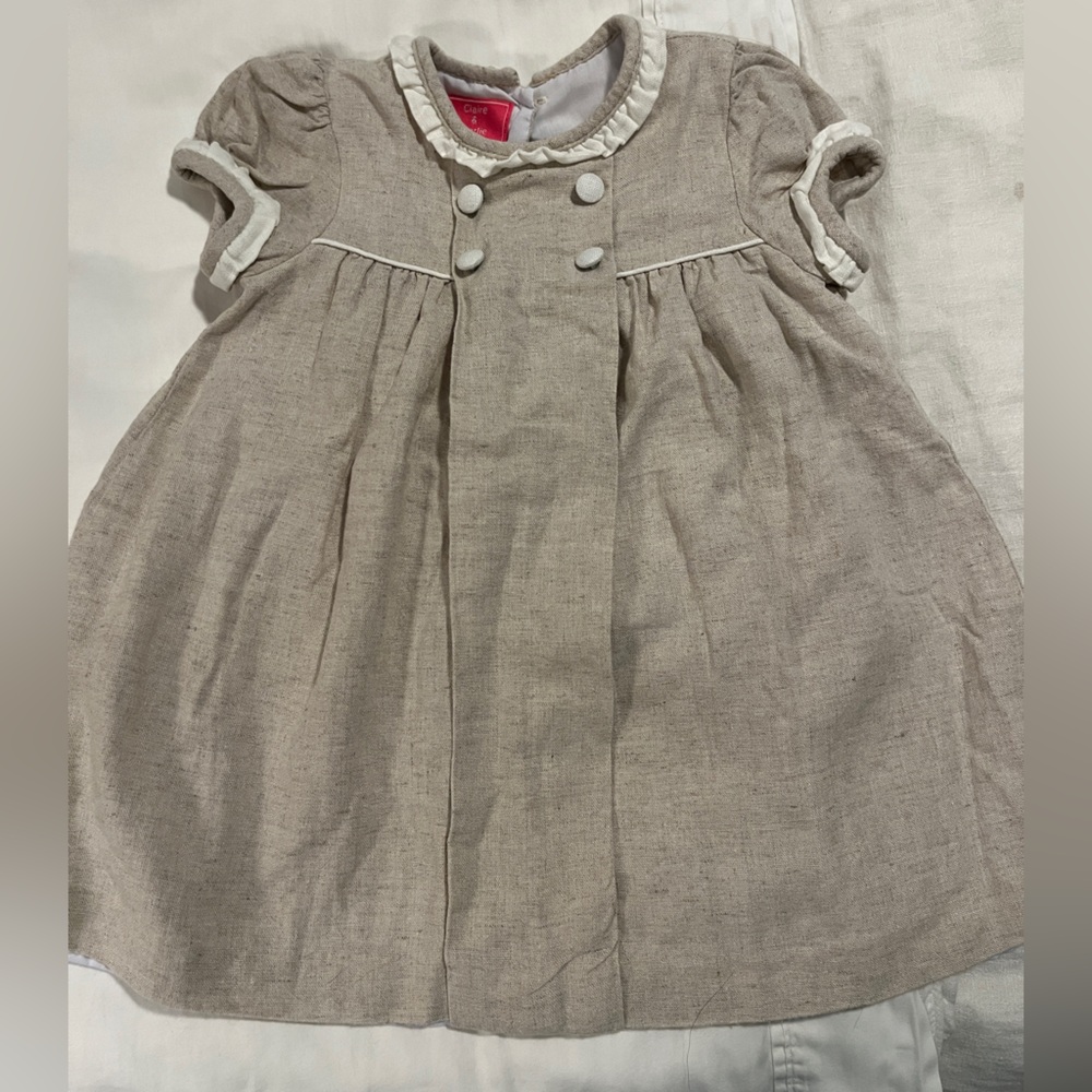 Claire and Charlie linen smocked dress with button detail